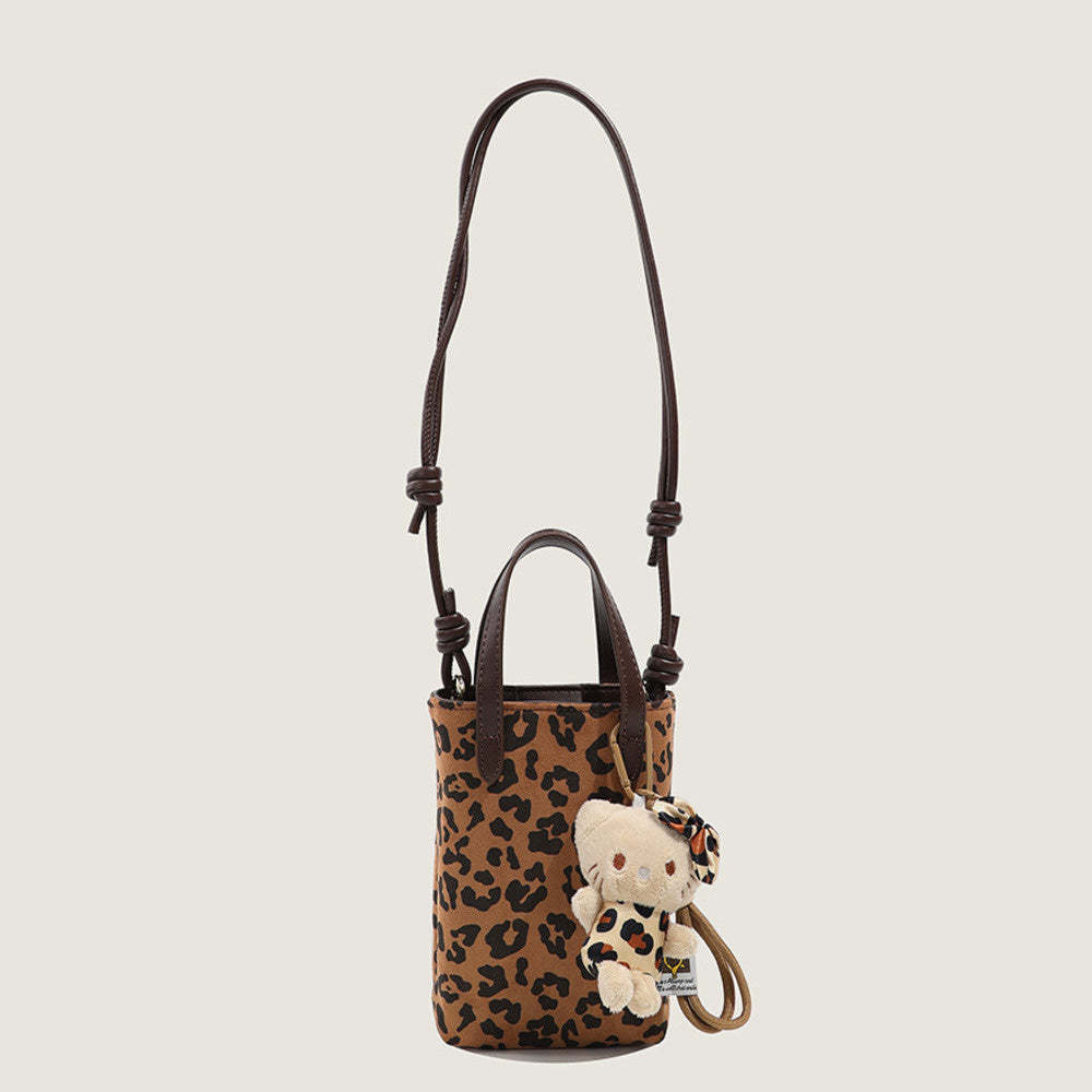 秋冬復古小眾豹紋包包女新款超火迷你手機包磨砂麂皮手機包小拎包