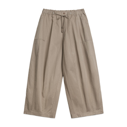 夏日鬆弛感卡其色老錢風闊腿氣球褲復古工裝梨型顯瘦山本褲女
