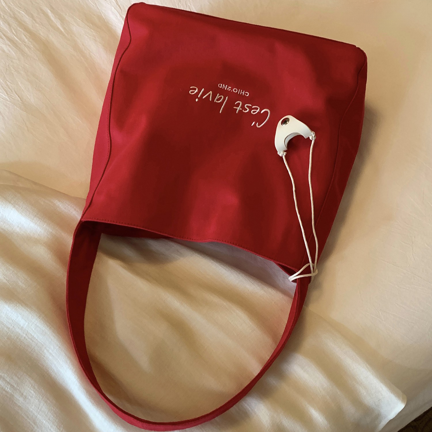 霓虹甜心托特包包女紅色帆布包通勤單肩包