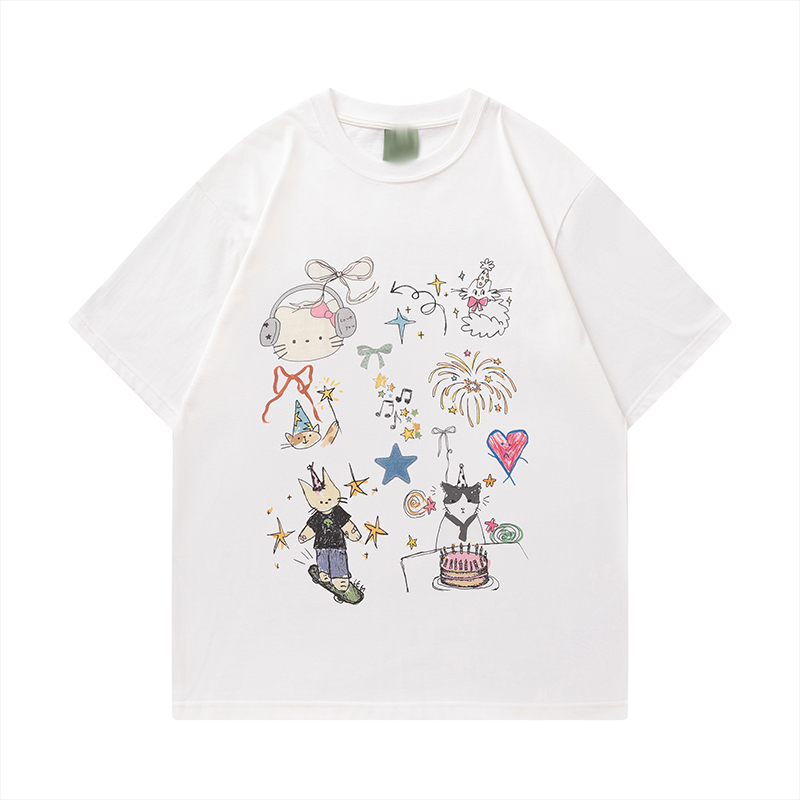 夏季小眾顯瘦素描印花短袖T恤女2025新款休閒T賉