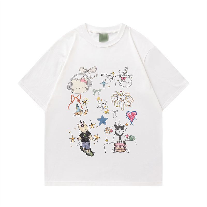 夏季小眾顯瘦素描印花短袖T恤女2025新款休閒T賉