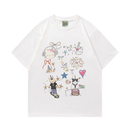 夏季小眾顯瘦素描印花短袖T恤女2025新款休閒T賉