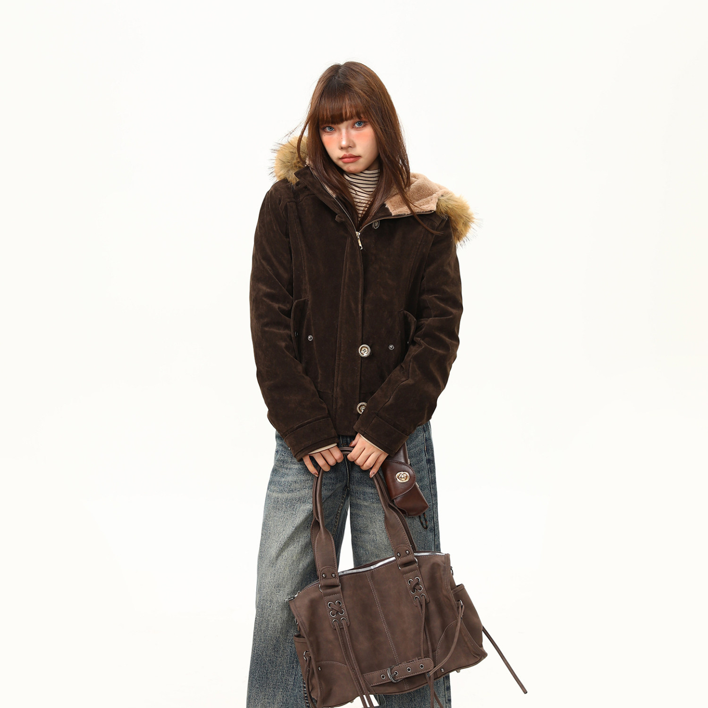 美式復古夾棉麂皮絨保暖棉服外套女冬季短款高級感夾克