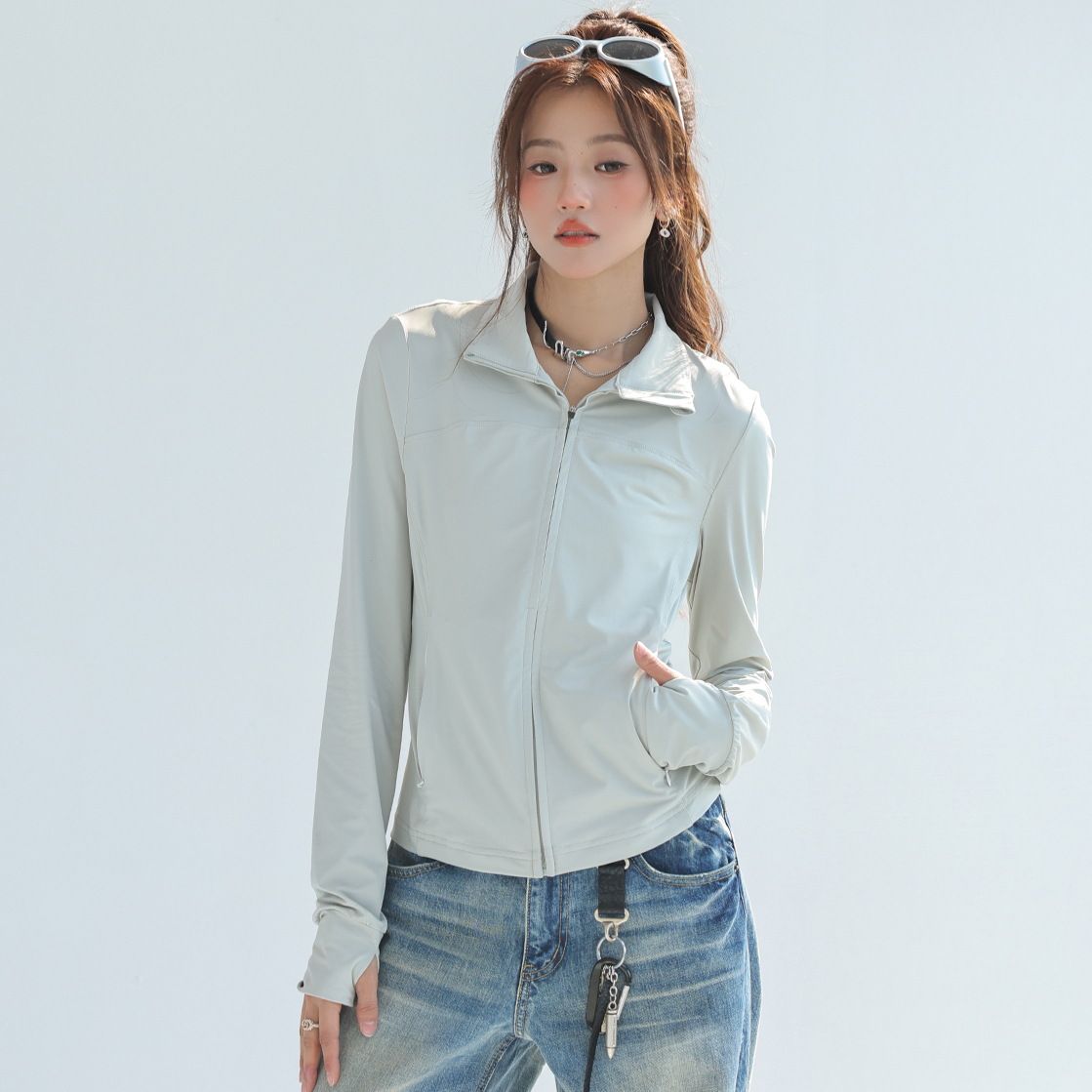 UPF50+防紫外線立領修身防曬衣女夏季凉感冰絲防曬服