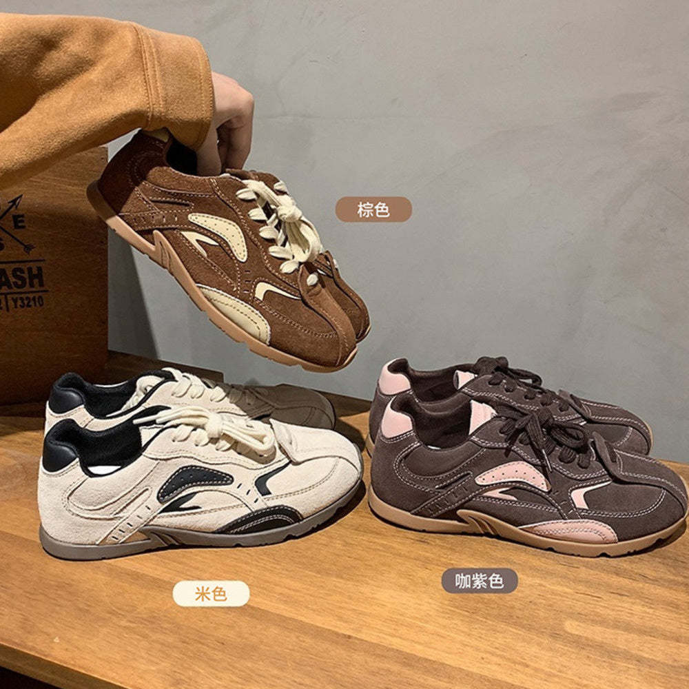 復古拼色增高休閒運動德訓鞋女阿甘鞋