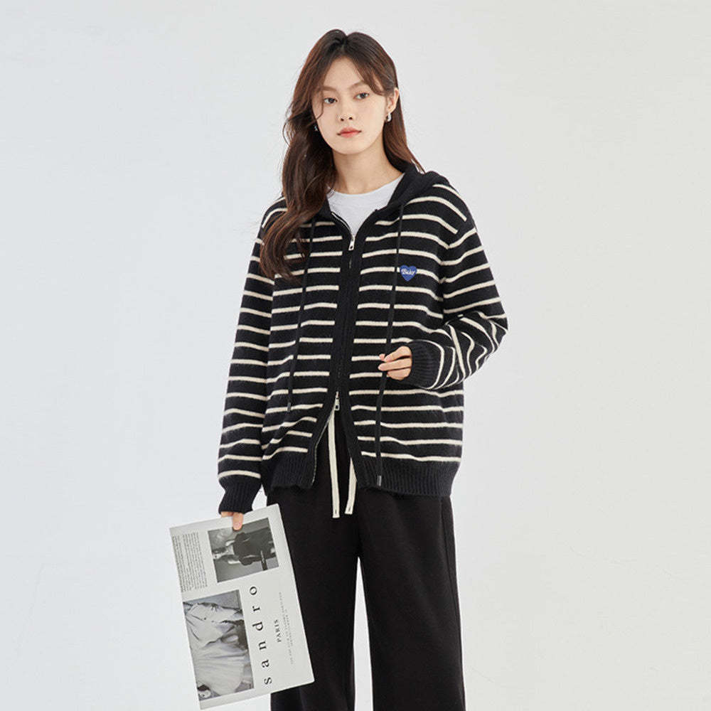 灰色連帽針織開衫外套女2024秋季新款寬鬆上衣