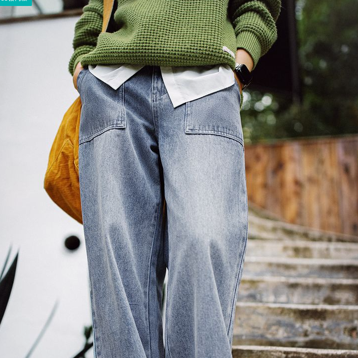馬登女裝 復古法工褲窄版直筒牛仔褲水洗垂感闊腿褲寬鬆休閒長褲秋冬女