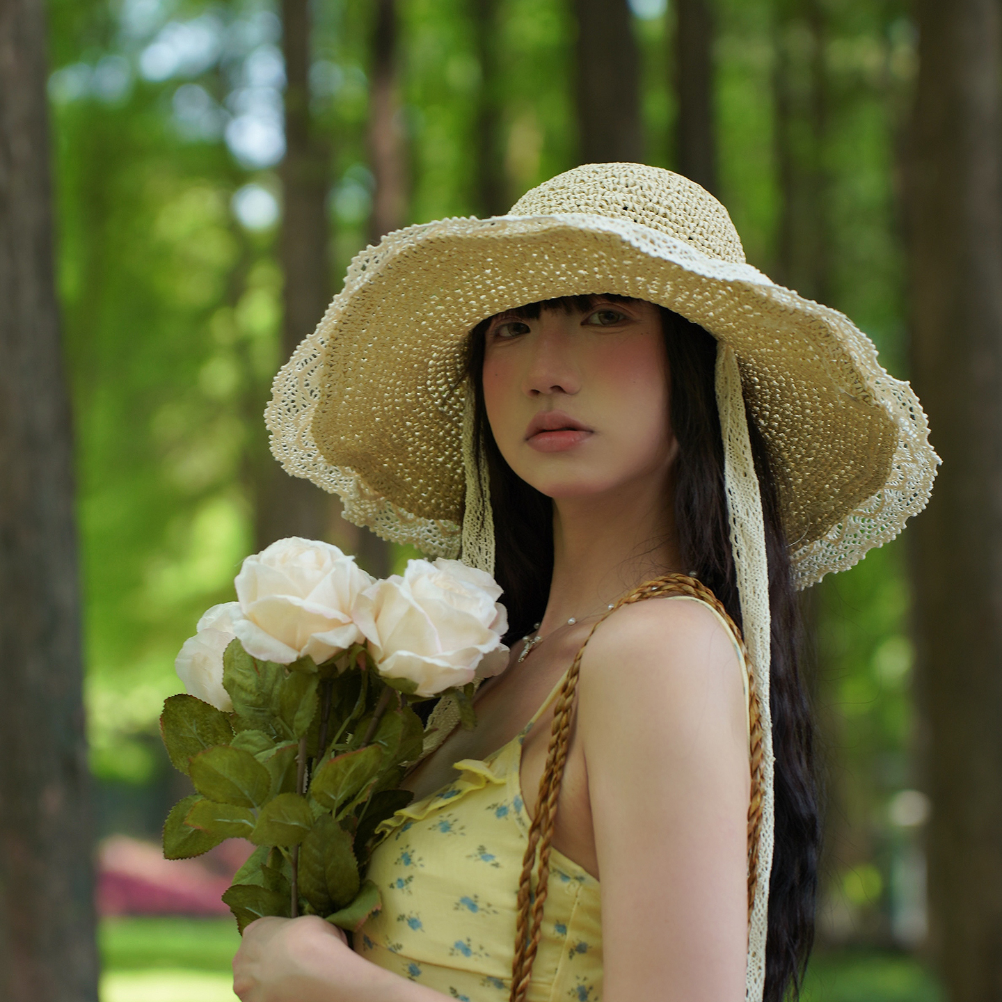 編織防曬帽子田園風草帽女士夏季休閒百搭蕾絲大頭圍顯臉小遮陽帽