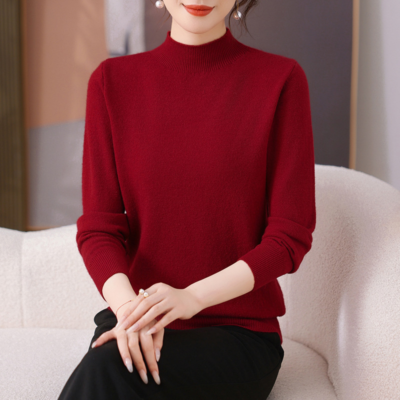 秋冬半高領純色打底衫2026新款中老年女裝時尚百搭簡約上衣