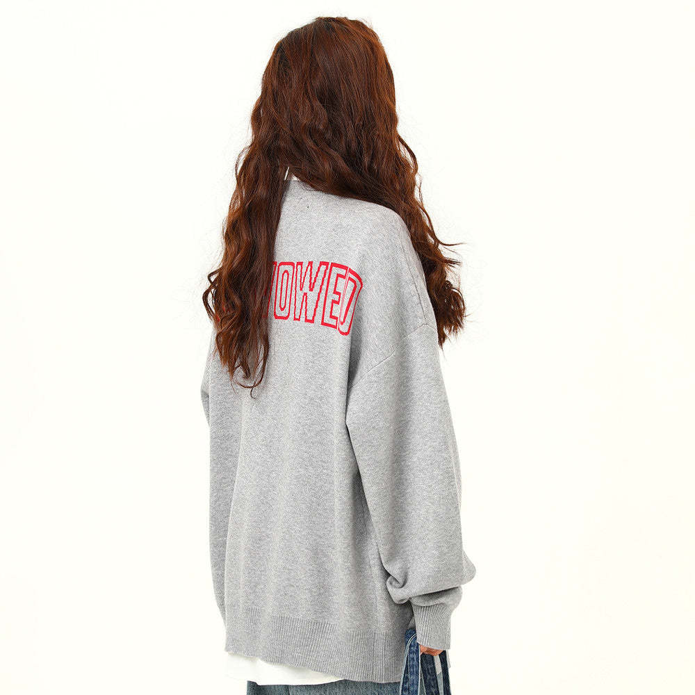 美式復古卡通小狗刺繡針織開衫毛衣女秋季新款慵懶風上衣