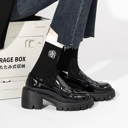 香港真皮厚底乐福鞋女2026春秋新款爆款粗跟增高单鞋英伦风小皮鞋