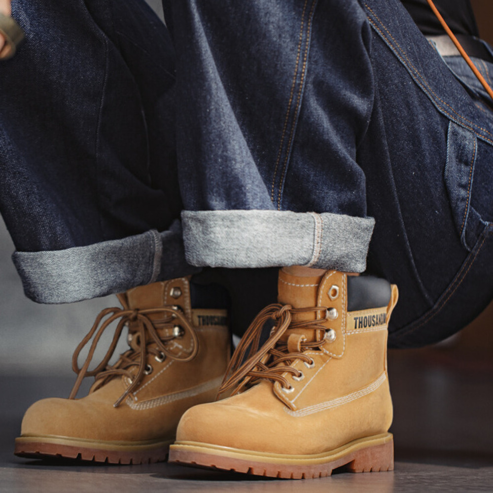 馬登女裝 美式大黃靴英倫風中幫馬丁靴戶外登山靴復古工裝短靴子春秋女