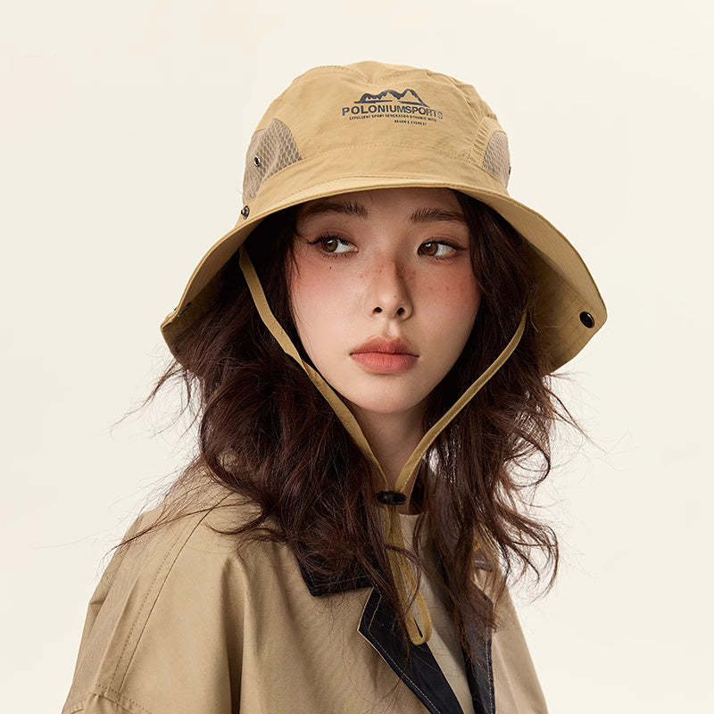 美式復古休閒卡其色登山帽女夏季防曬透氣遮陽漁夫帽子釣魚露營帽