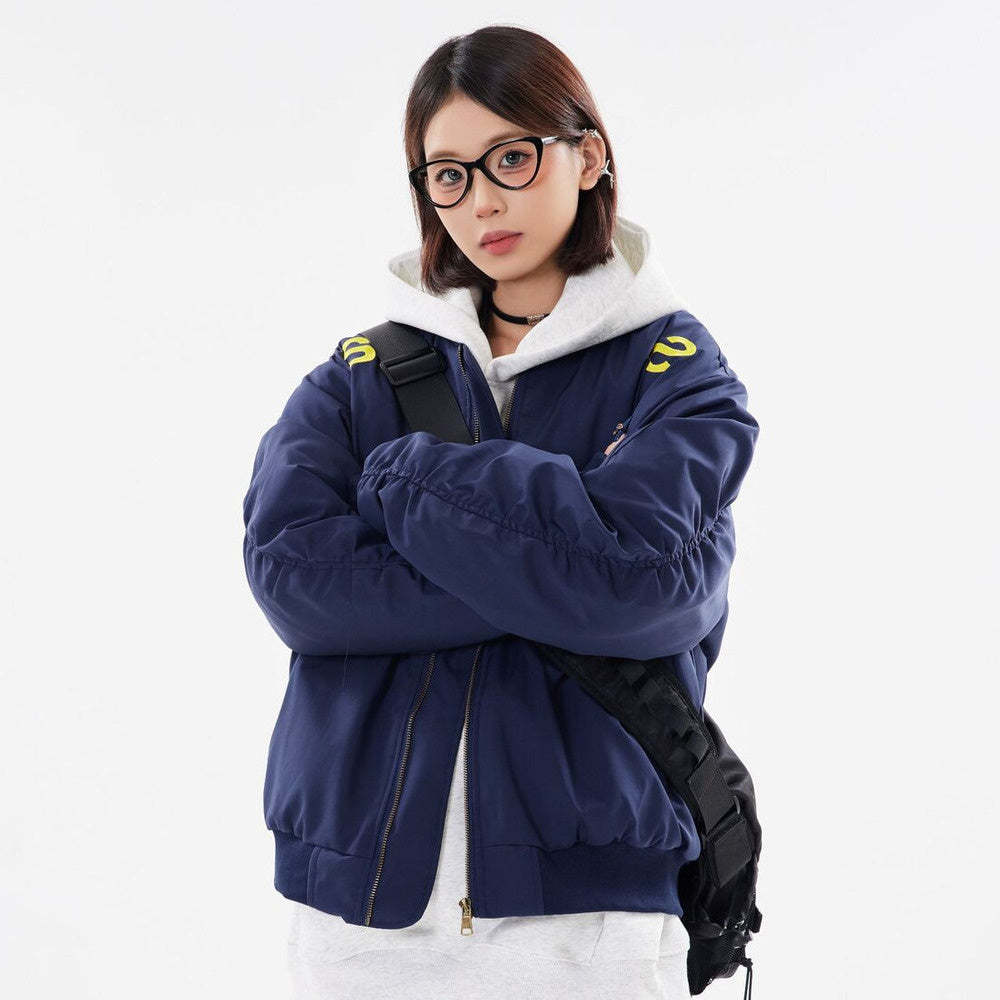 美式復古刺繡字母飛行夾克寬鬆百搭外套棉服高街
