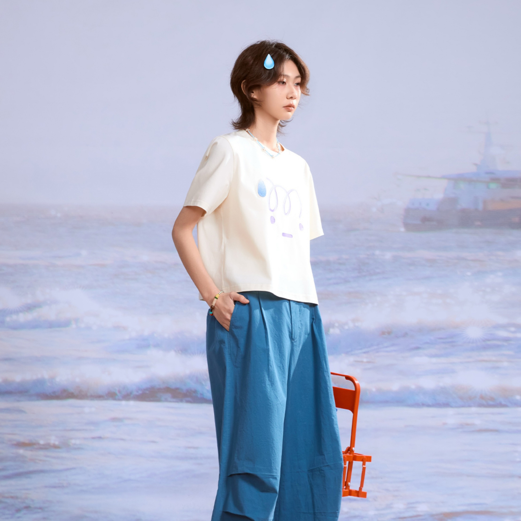 日系夏季220G索羅娜凉感面料流汗表情包短款T恤