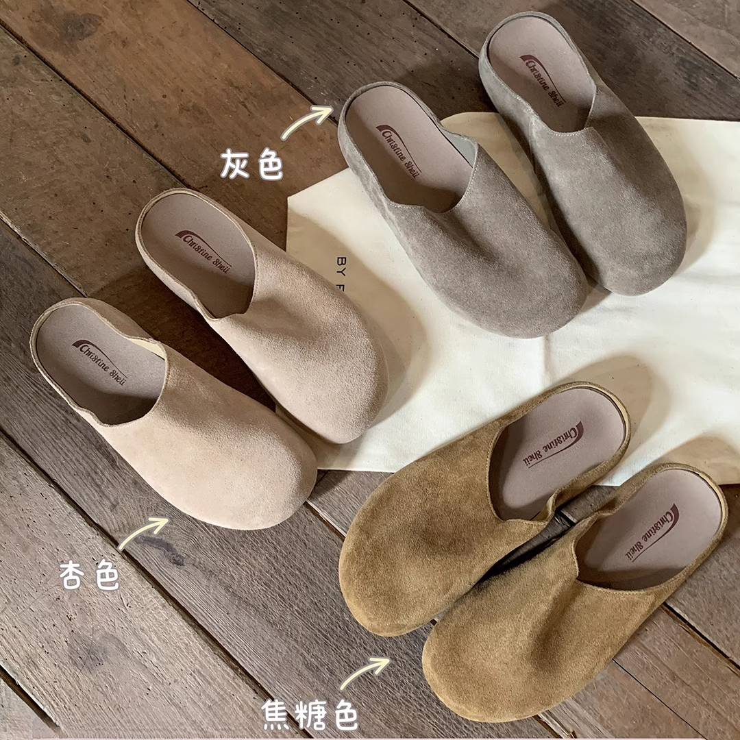 復古row風厚底懶人包頭半拖女勃肯拖鞋