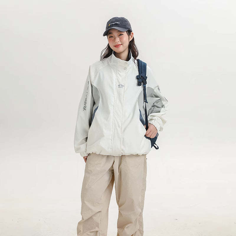 撞色拼接運動外套女春秋2025新款寬鬆設計感休閒立領夾克上衣