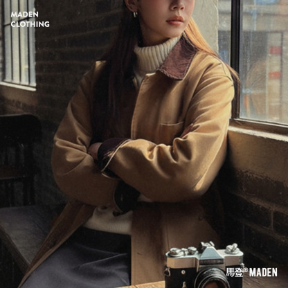美式復古密歇根風衣卡其色巴恩風中長款廓形夾克外套女士秋冬