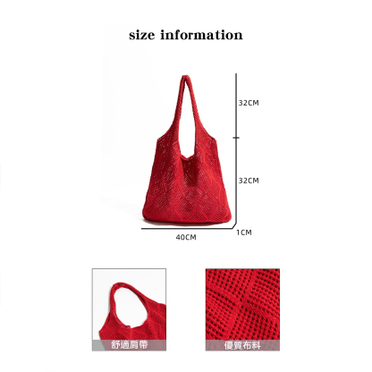 鏤空編織包2025新款紅色針織包海邊沙灘包大容量單肩包包