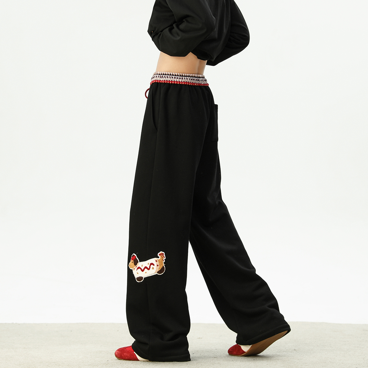 重磅臘腸狗衛褲女秋季新款小眾腰頭拼接設計感寬鬆闊腿長褲