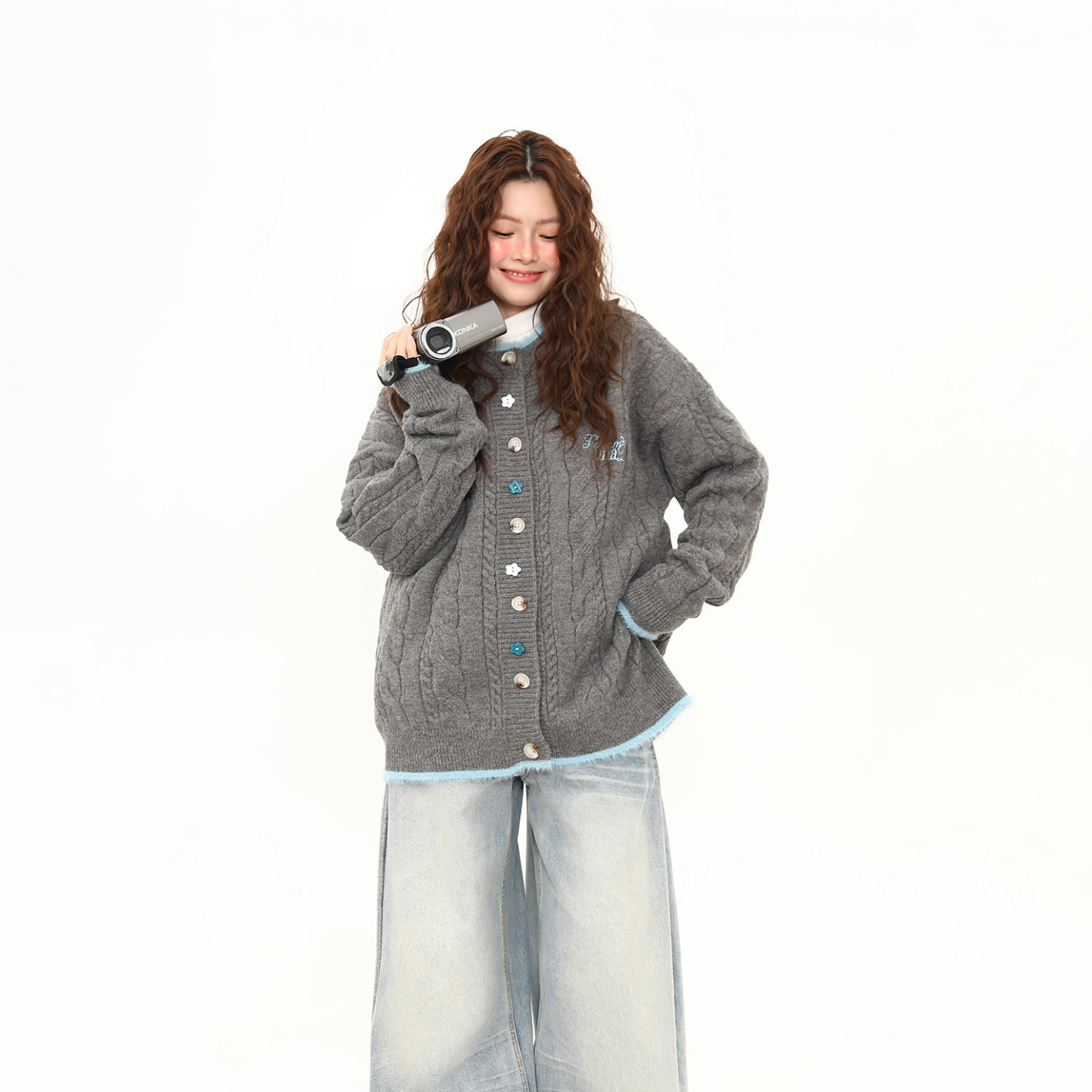 美式復古磨毛設計感開衫毛衣女秋冬慵懶風軟糯針織衫外套