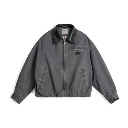 美式格雷系寬鬆撞色翻領底特律獵裝工裝夾克短外套上衣女士春