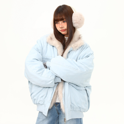 美式復古立領座山雕棉服外套女冬季加厚保暖情侶過冬棉襖