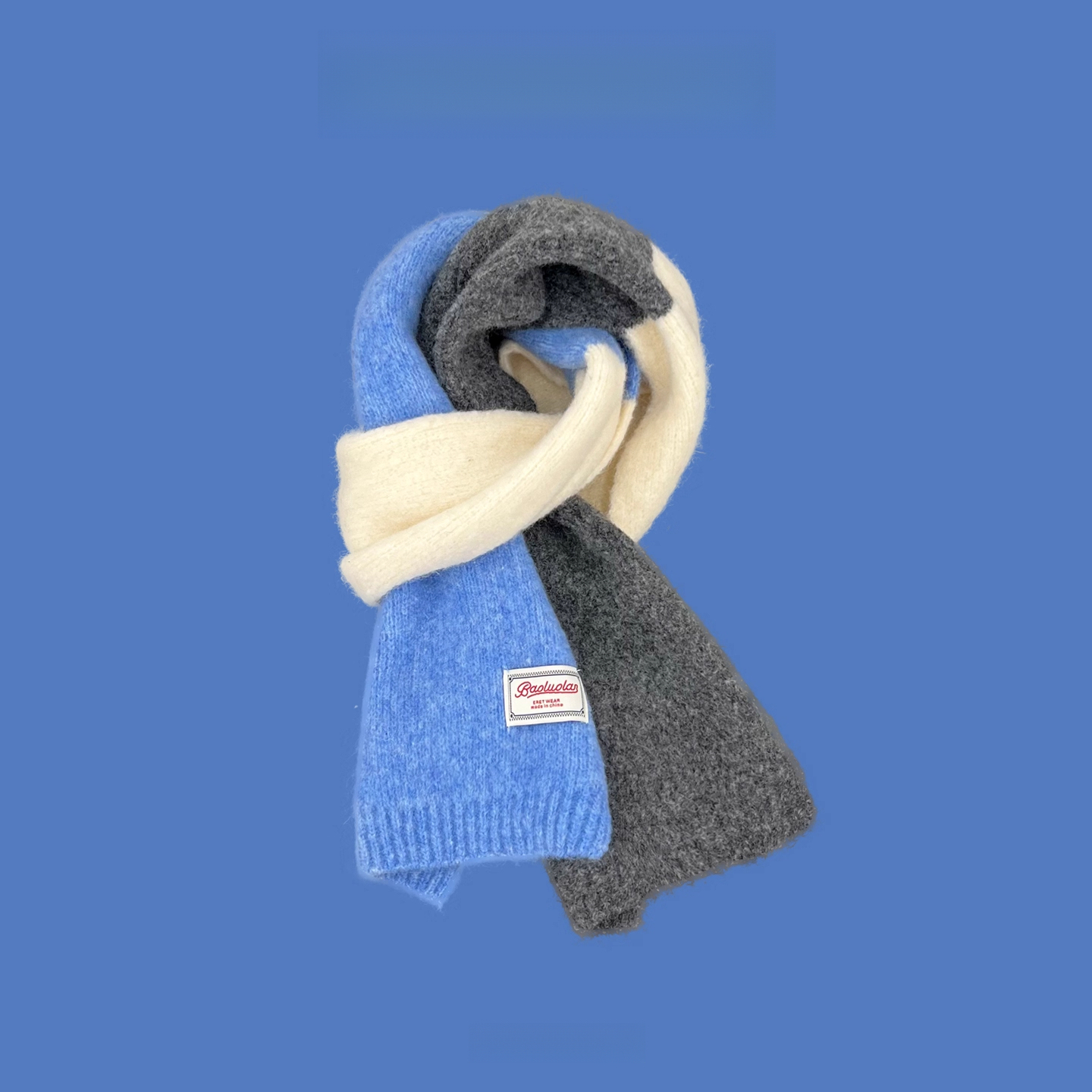 新款日系多巴胺撞色羊毛圍巾女秋冬季保暖百搭軟糯針織圍脖