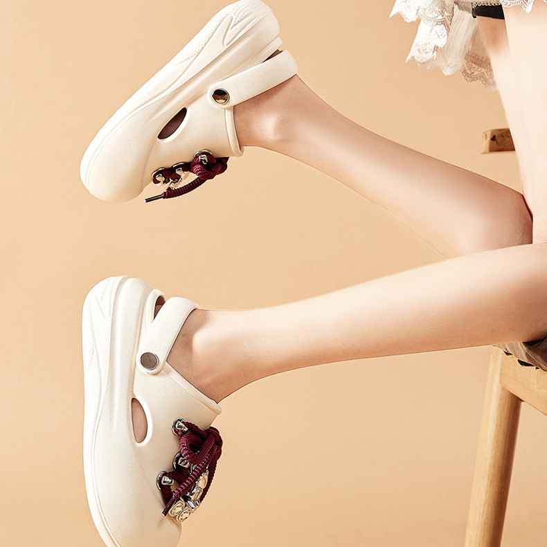 松糕厚底洞洞鞋女夏季新款水鑽蝴蝶結沙灘凉鞋包頭醜萌女拖鞋