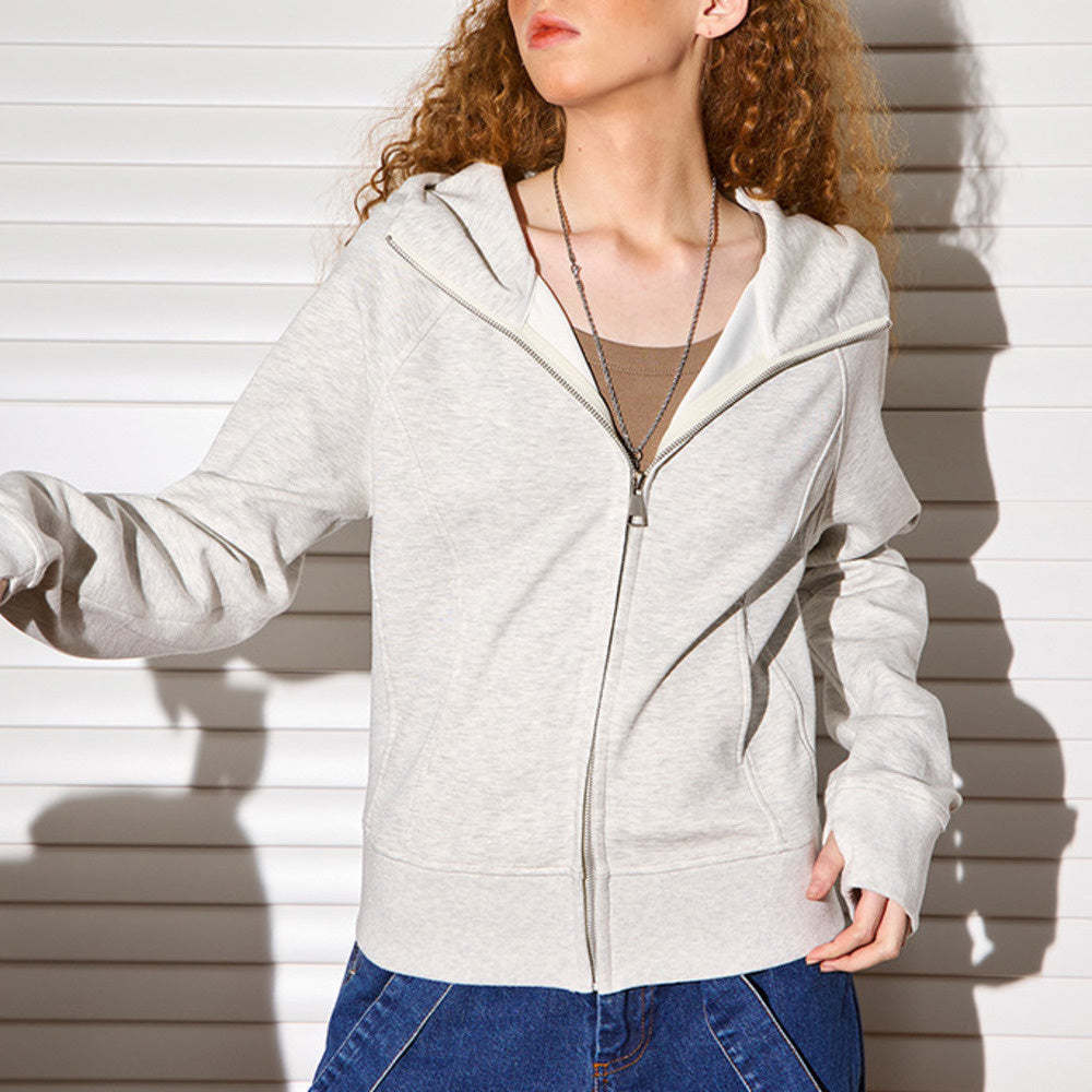 美式連帽修身開衫衛衣女春秋短款雙拉鍊顯瘦辣妹外套