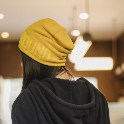 美式黃色提花針織帽冬帽山系日雜冷帽保暖大頭圍編織帽女