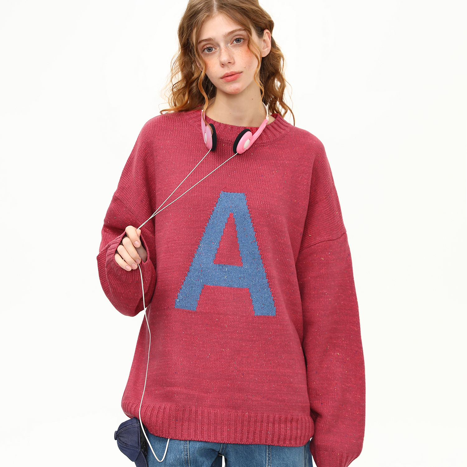 美式復古字母學院風針織衫毛衣女秋冬圓領套頭慵懶風上衣