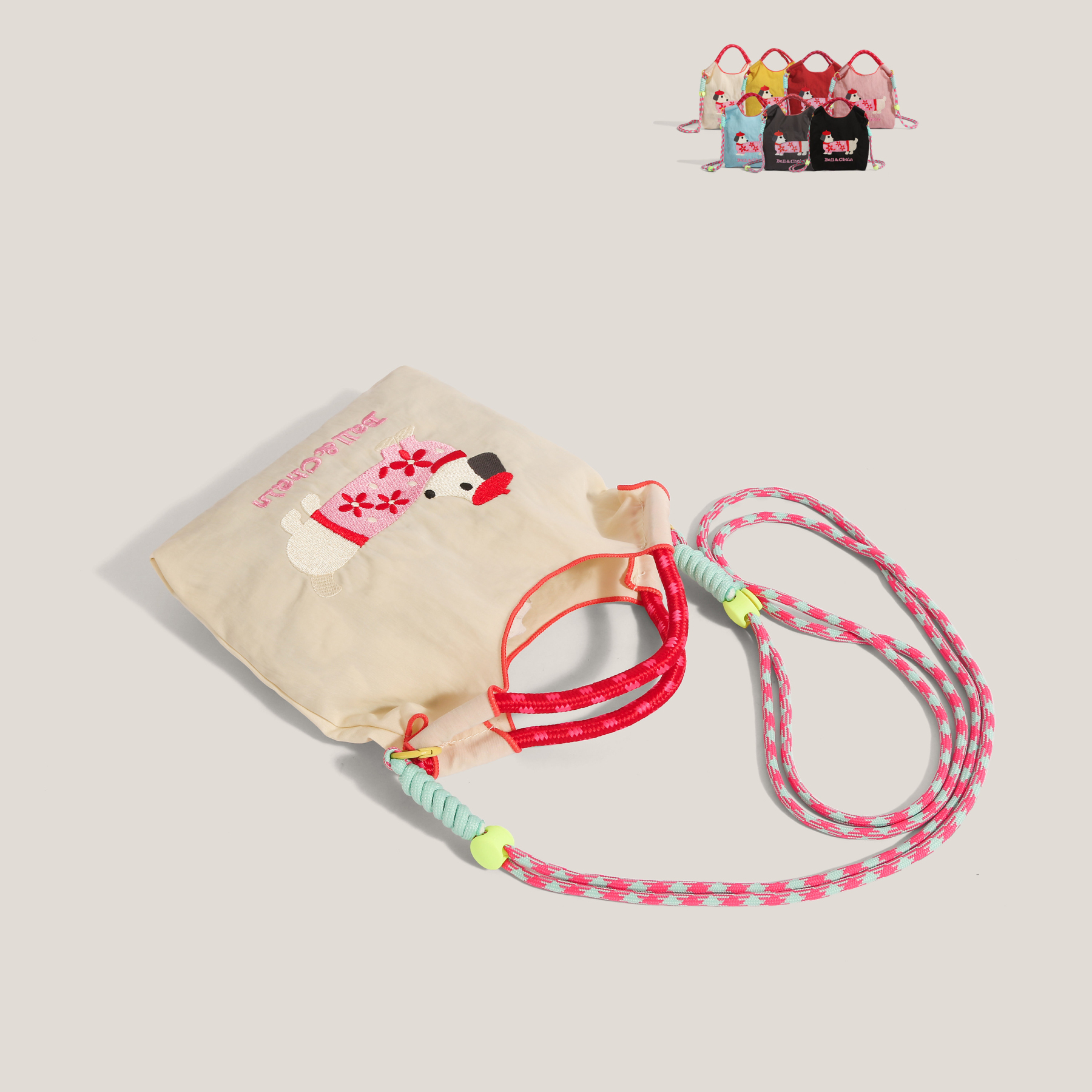 環保購物袋刺繡腊腸狗迷你手提包單肩斜挎包手機包