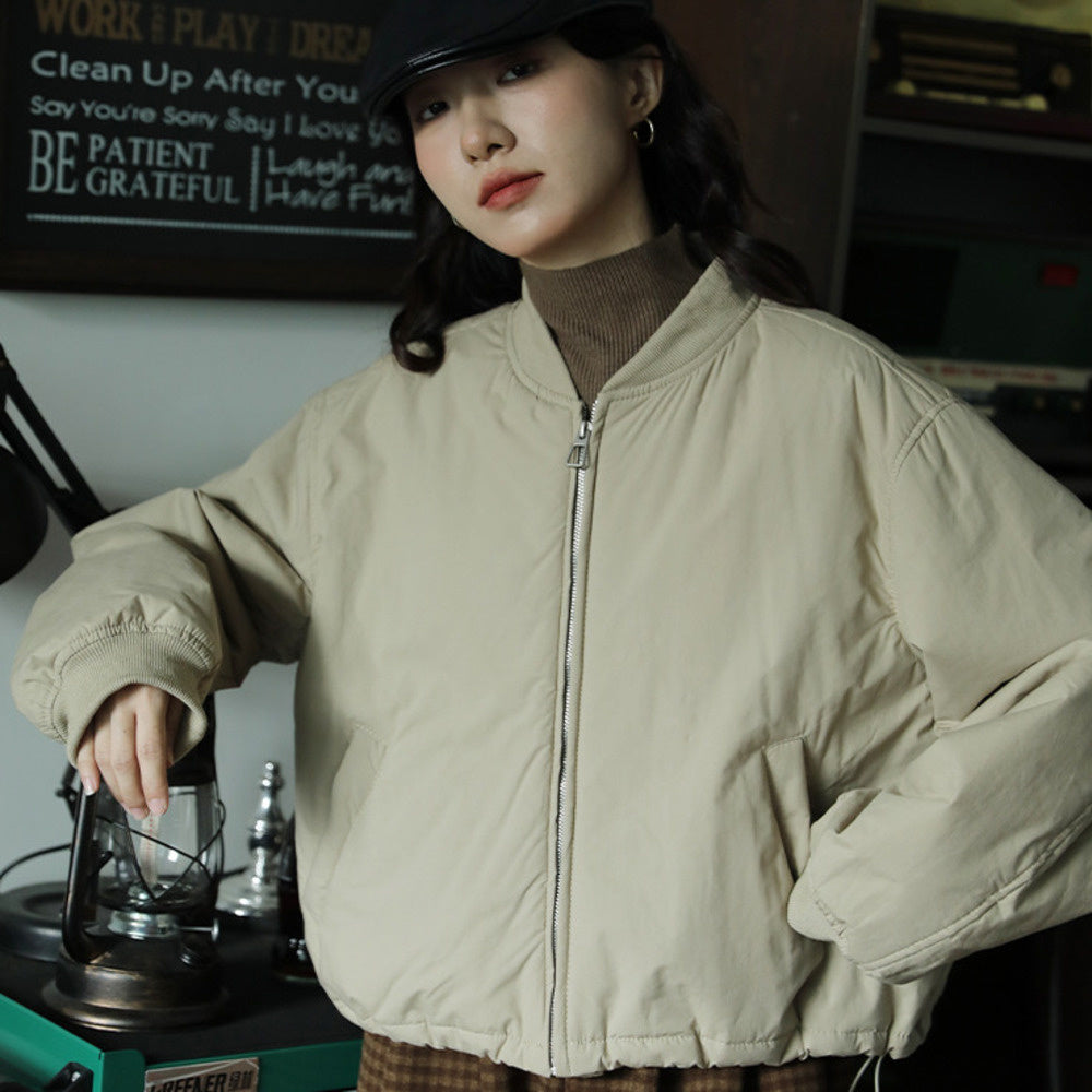 短款復古加厚寬鬆棉衣棉服外套女秋冬顯瘦拉鍊簡約小個子圓領上衣