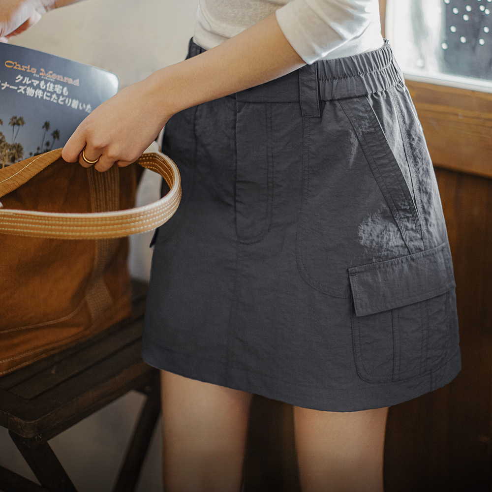 復古肌理感立裁a字工裝傘裙機能風薄帶內襯防走光半身裙女夏