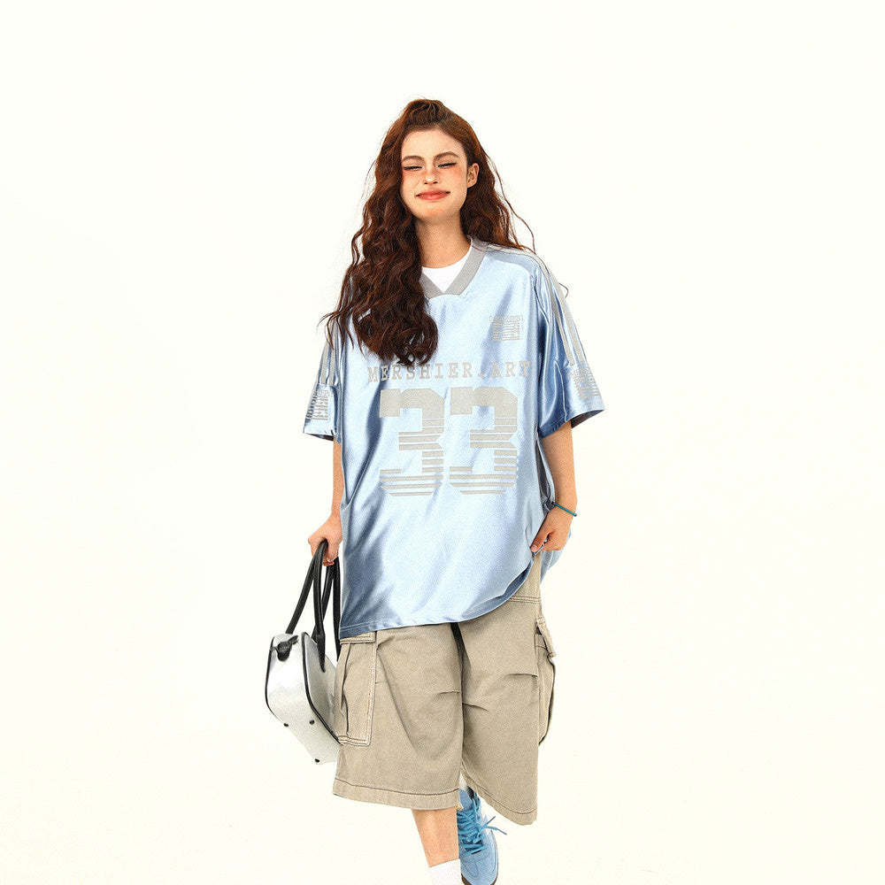 美式球衣風t恤冰球服jerseyfit運動復古短袖男女寬鬆上衣