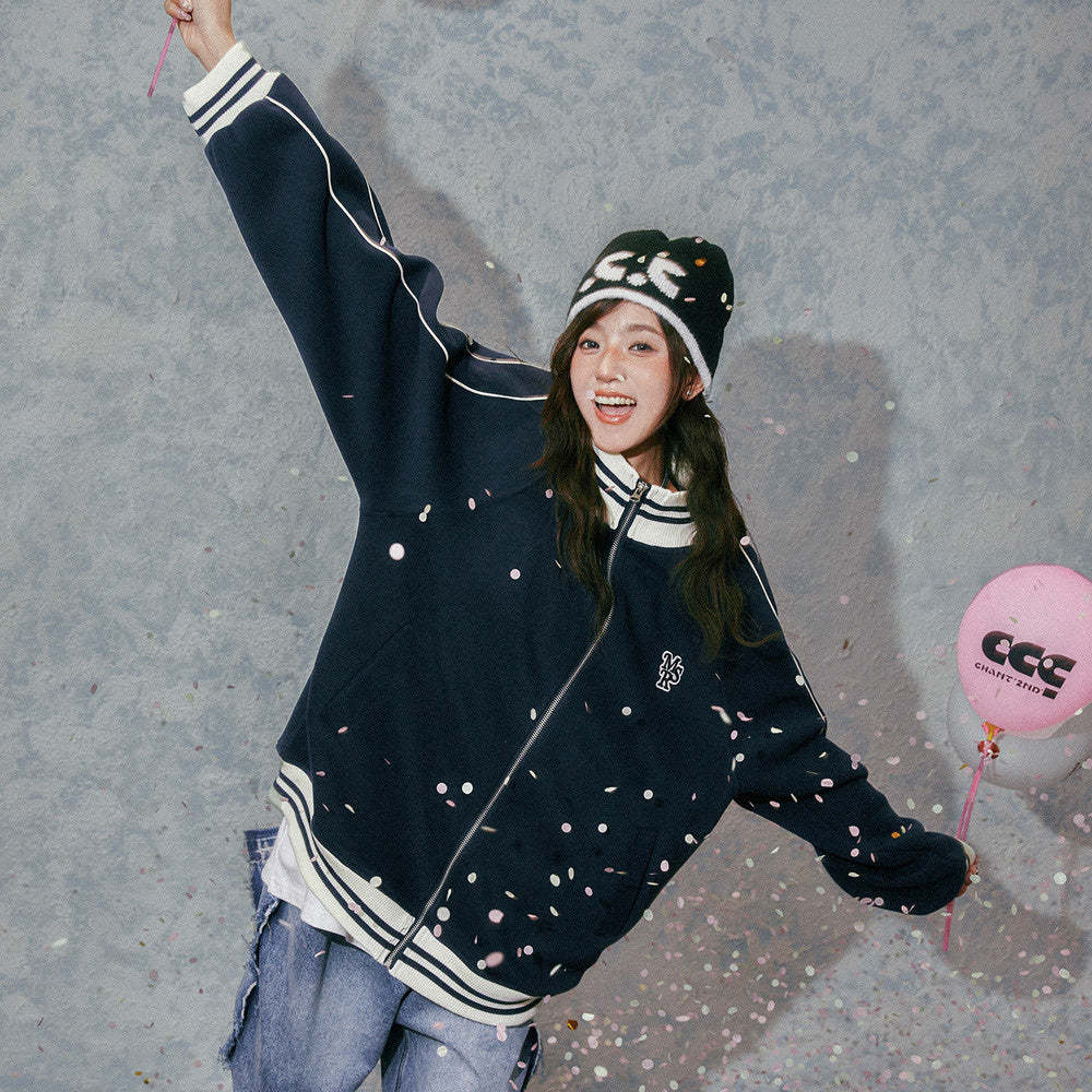 美式立領衛衣休閒寬鬆慵懶夾克上衣棒球服早秋外套女