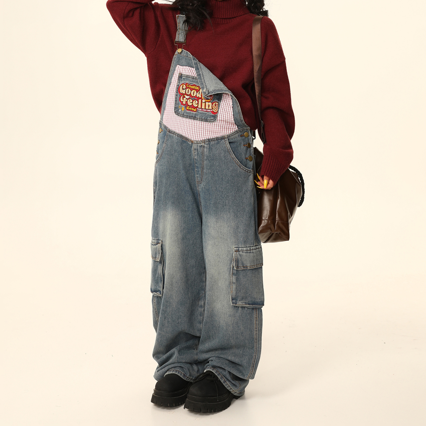 美式復古顯瘦小個子工裝牛仔背帶褲女寬鬆闊腿連體褲秋季
