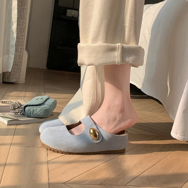 小金豆圓頭軟萌增高厚底瑪麗珍勃肯半拖鞋女夏季