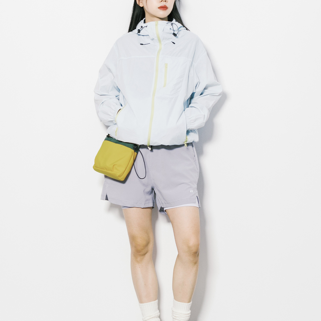 夏季戶外拼色假兩件短褲女寬鬆運動跑步速幹直筒五分休閒褲