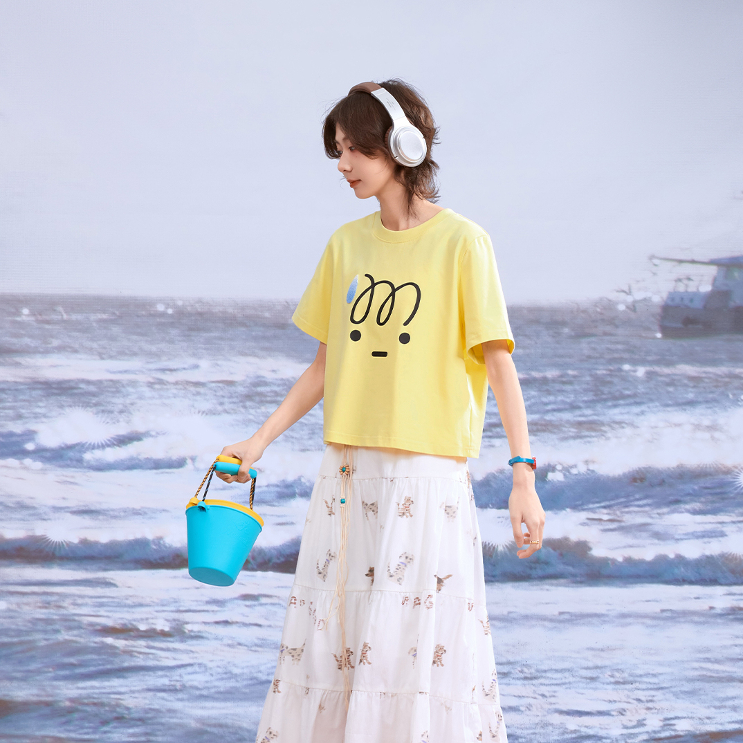 日系夏季220G索羅娜凉感面料流汗表情包短款T恤