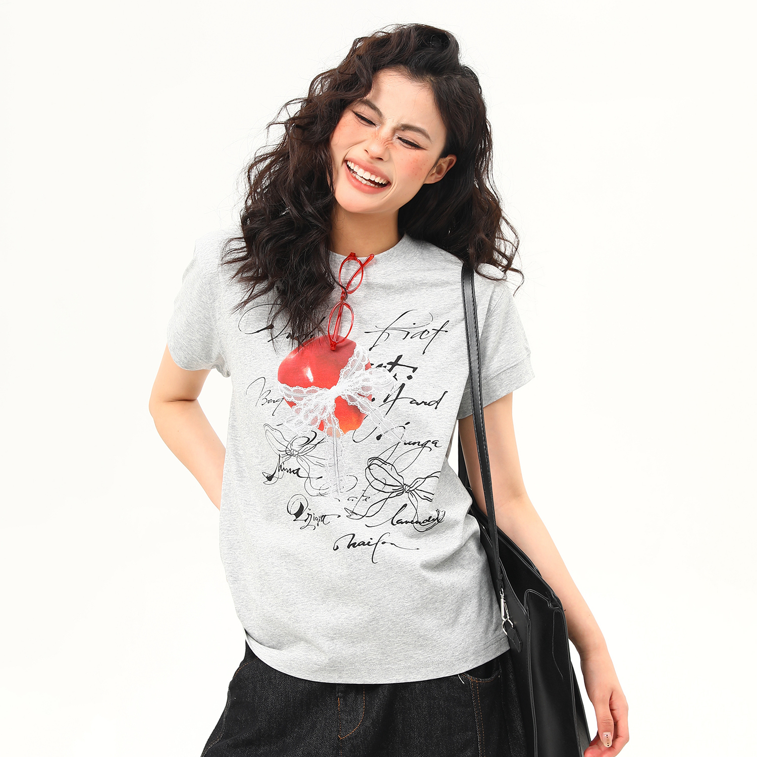 美式復古設計感印花boxy正肩T恤女夏季百搭顯瘦短款短袖