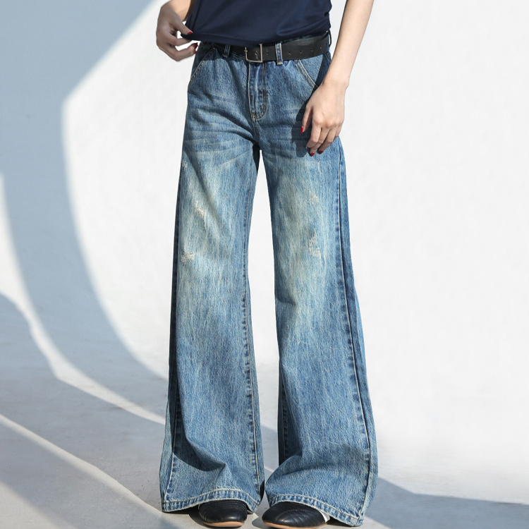 美式復古微喇牛仔褲女2025新款闊腿褲顯瘦褲子直筒褲