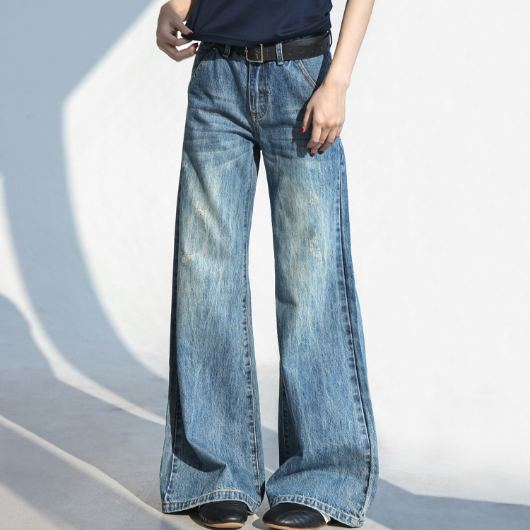 美式復古微喇牛仔褲女2025新款闊腿褲顯瘦褲子直筒褲