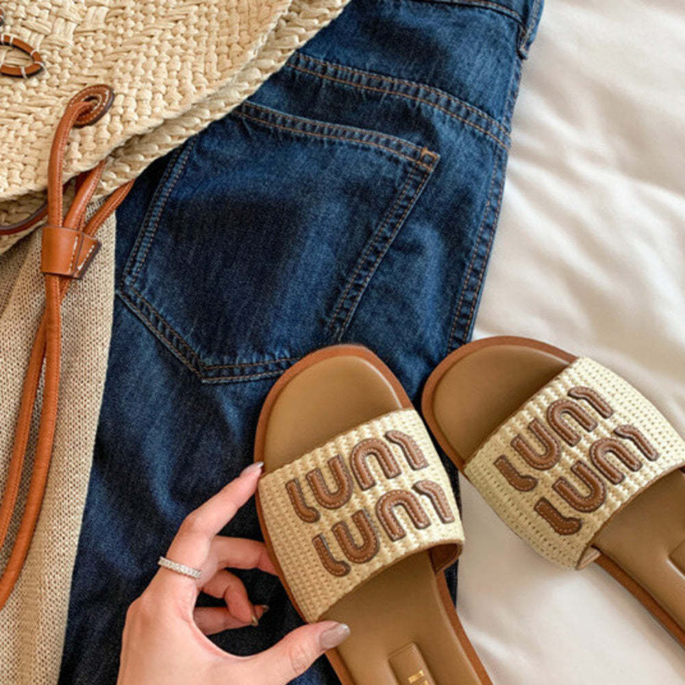 度假編織平底沙灘拖鞋女涼拖外穿百搭夏