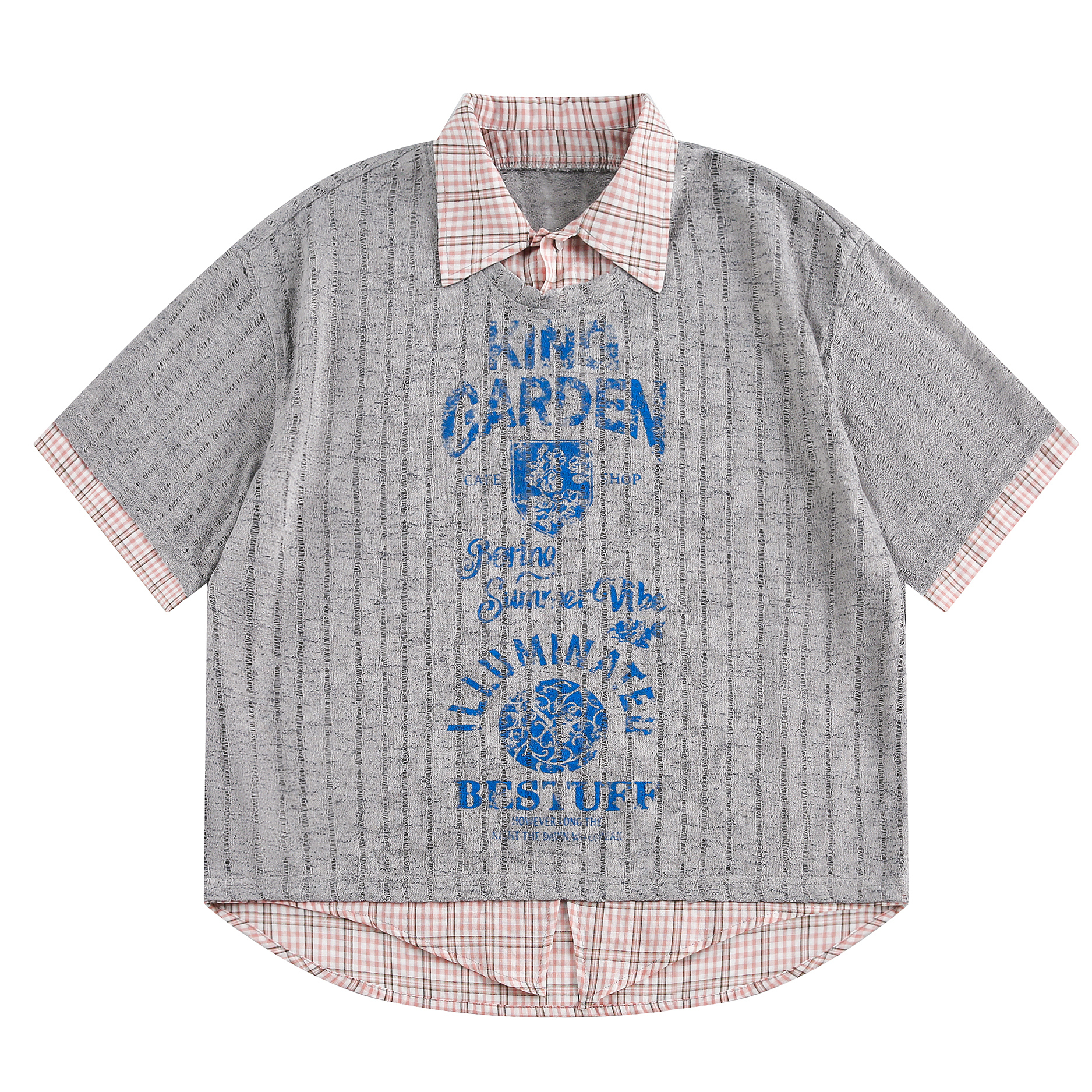 罩衫假兩件短袖t恤女2025夏季新款寬鬆襯衫領氣質套頭上衣女