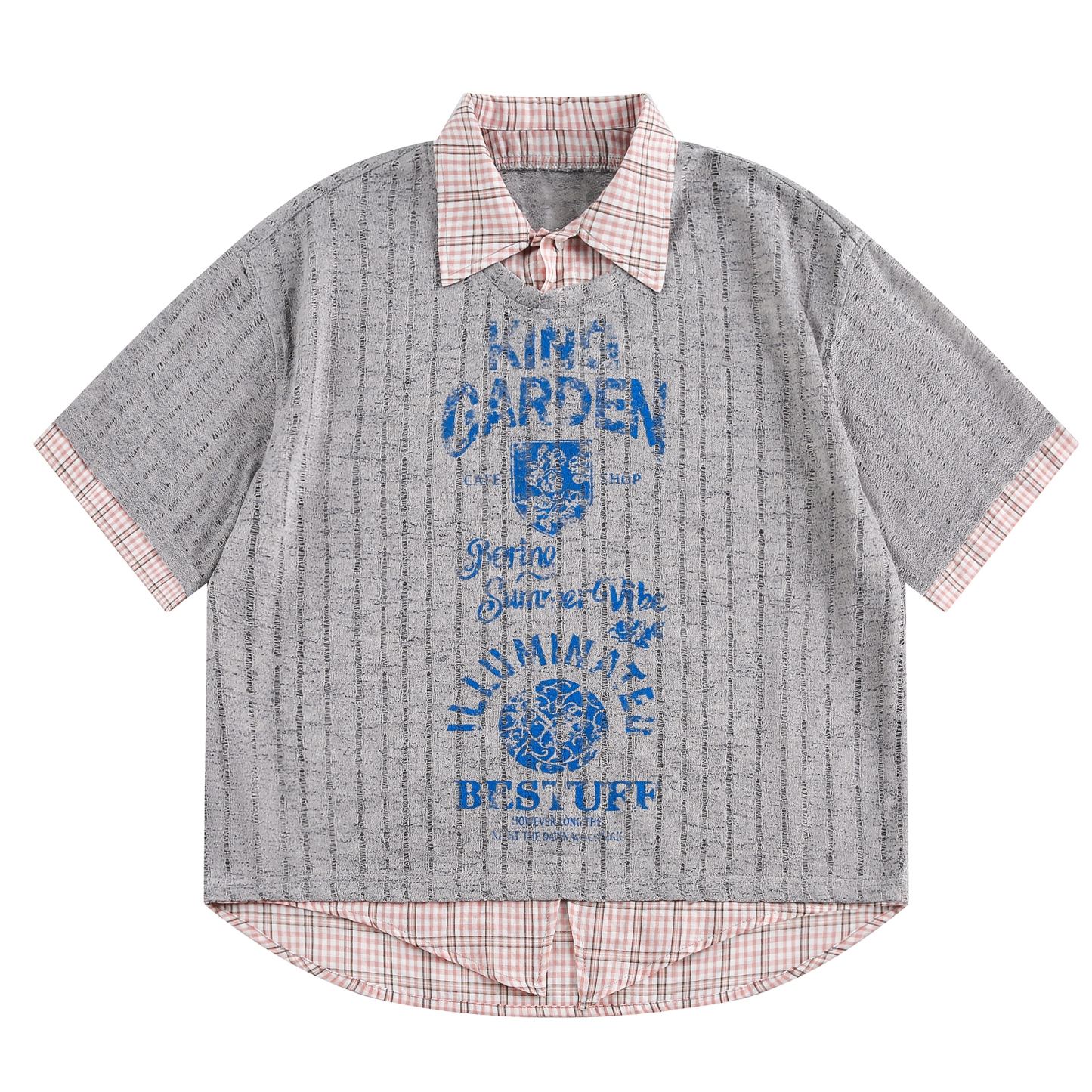 罩衫假兩件短袖t恤女2025夏季新款寬鬆襯衫領氣質套頭上衣女