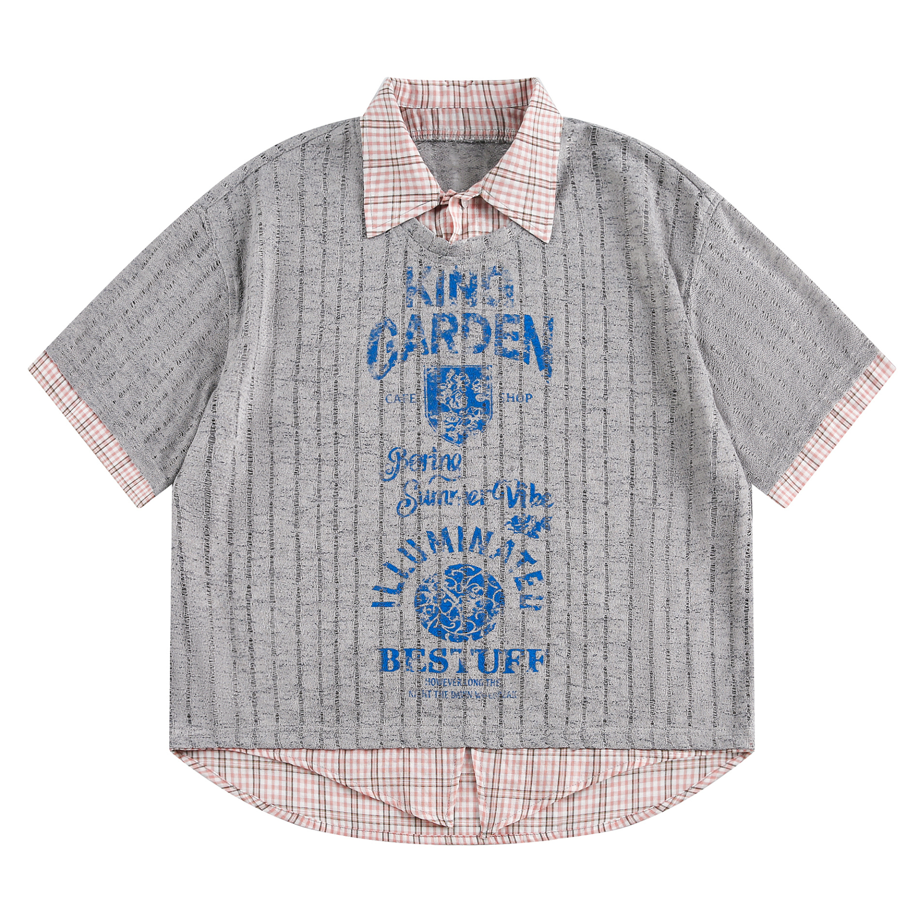 罩衫假兩件短袖t恤女2025夏季新款寬鬆襯衫領氣質套頭上衣女