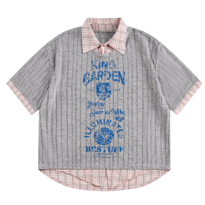 罩衫假兩件短袖t恤女2025夏季新款寬鬆襯衫領氣質套頭上衣女