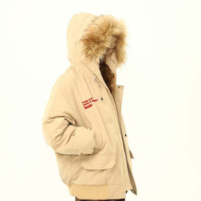 美式復古座山雕毛領冬季棉服外套女工裝風派克服連帽棉衣